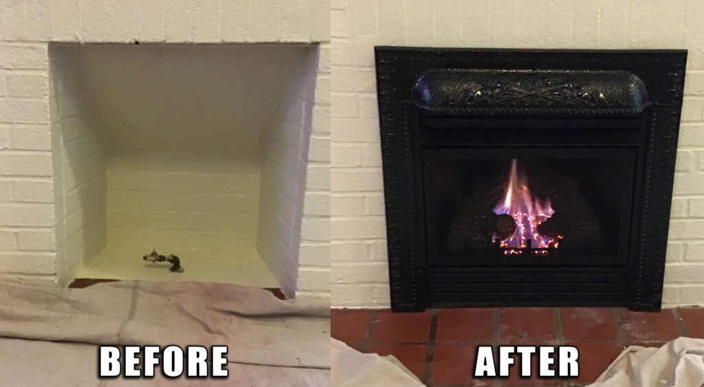 installation gas fireplace antique surround