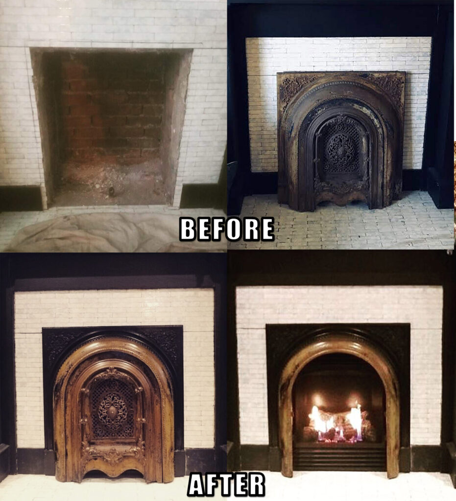 restored gas fireplace antique surround 