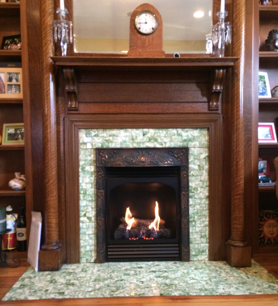 gas fireplace with antique frame
