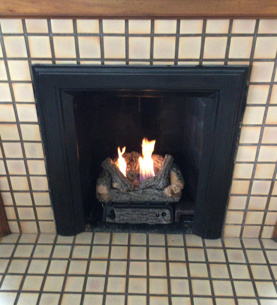 gas fireplace with antique frame