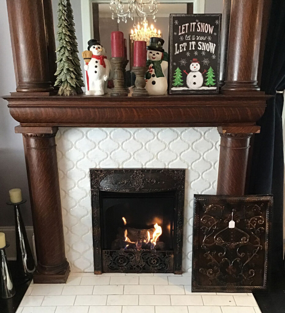 gas fireplace with antique cover