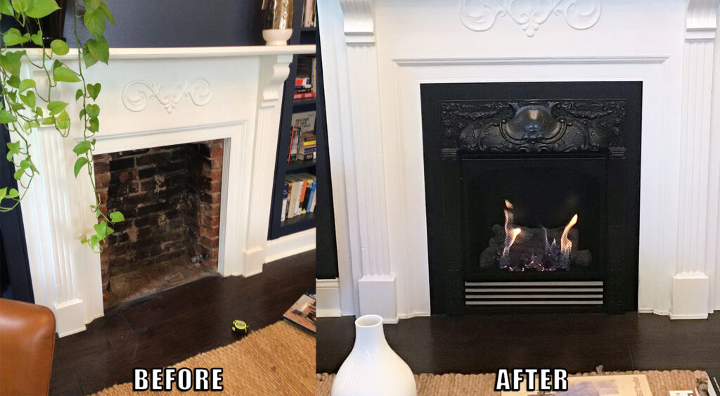 installation gas fireplace antique cover