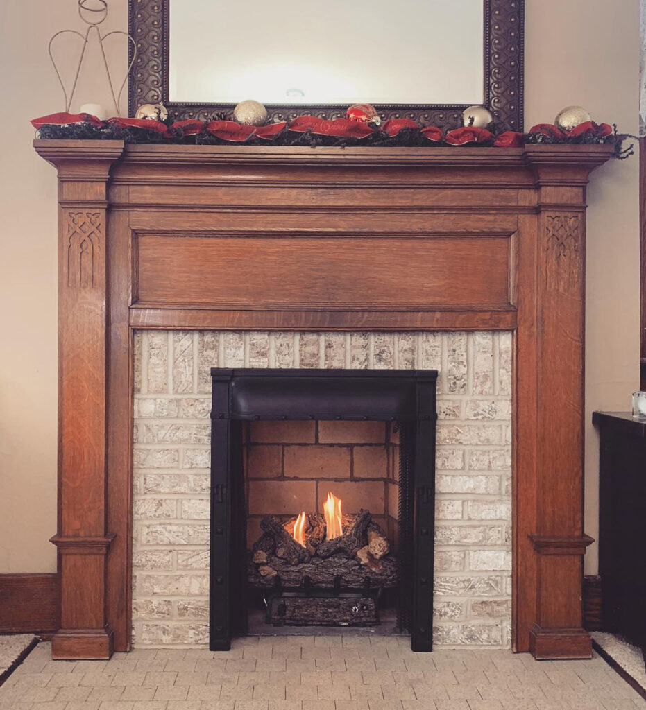 gas fireplace with antique frame