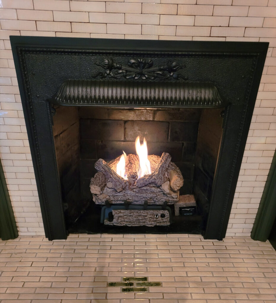 gas logs with antique frame