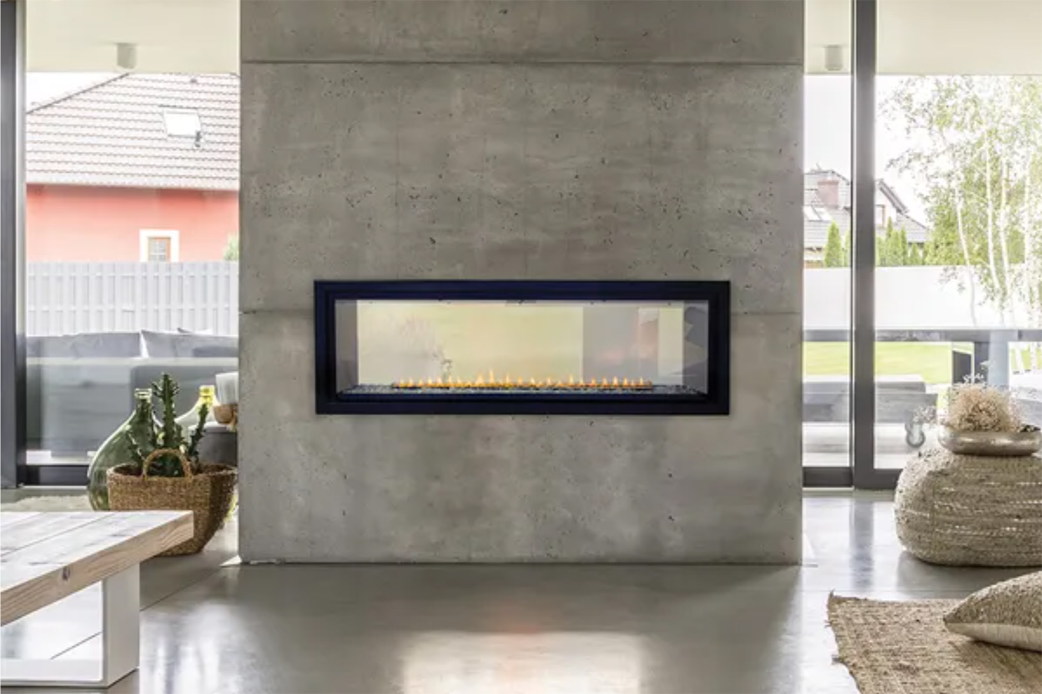 see-thru contemporary gas fireplace