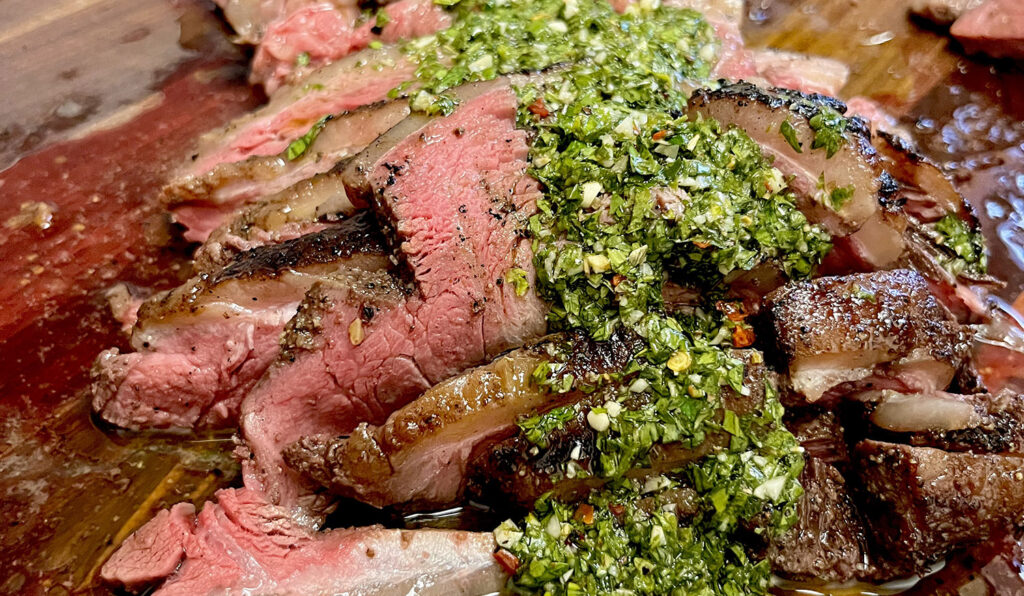 the best and easy chimichurri recipe for picanha steak chicken and flank.