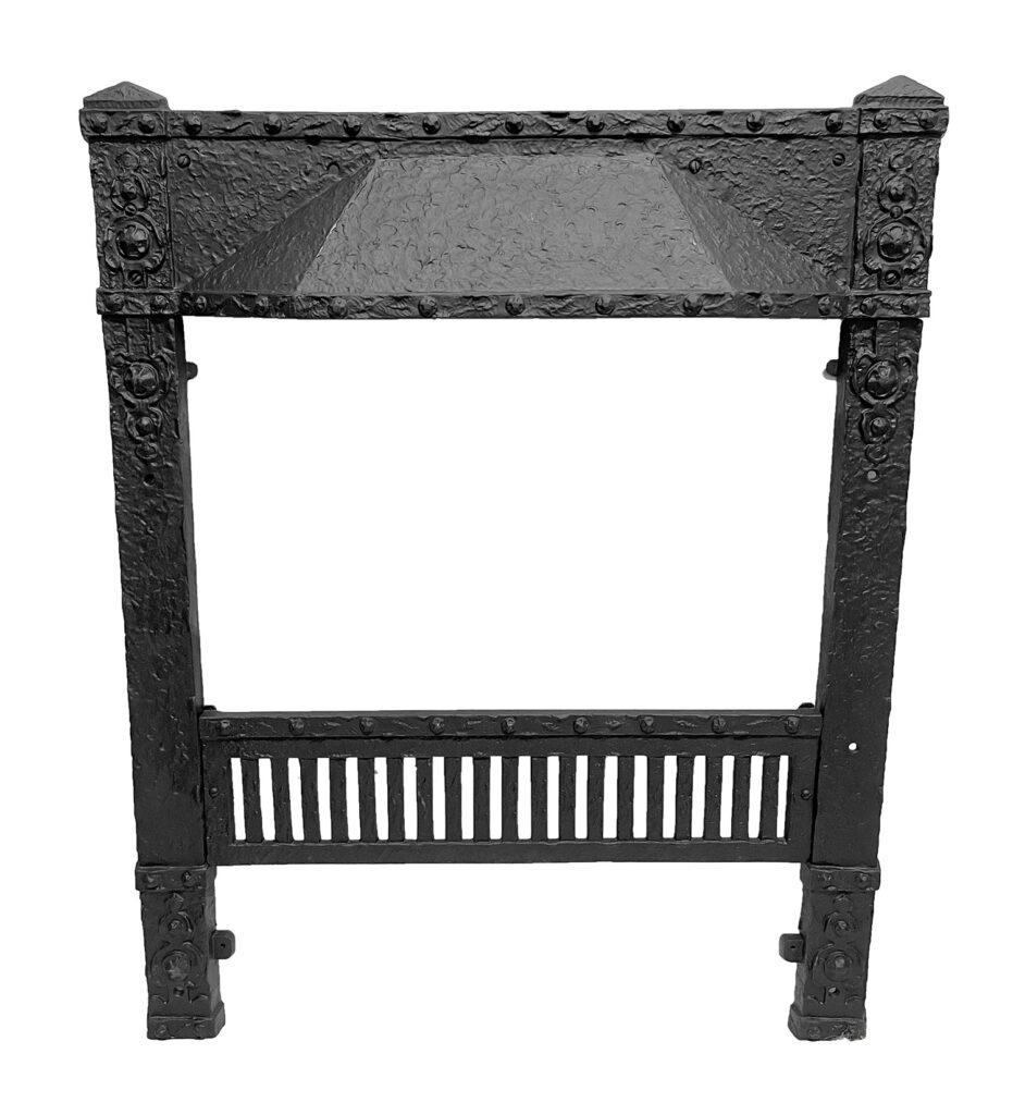 antique original faceplate cover for small fireplace textured medieval black surround