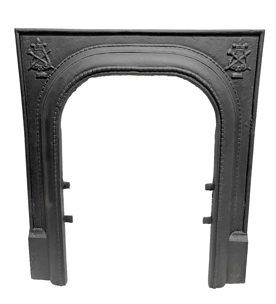 antique original faceplate cover for small fireplace lanterns harps ores black cast iron surround