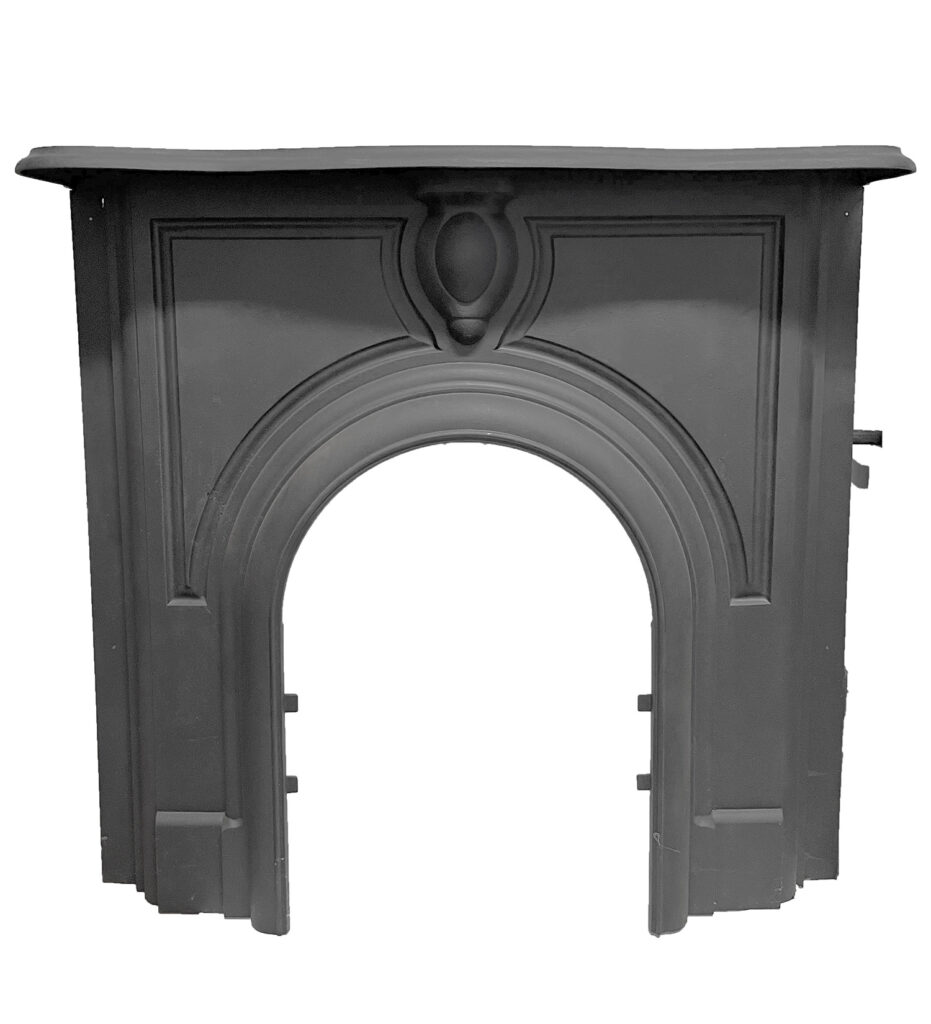 antique original faceplate cover for small fireplace large arch curved design with built in cast iron mantel