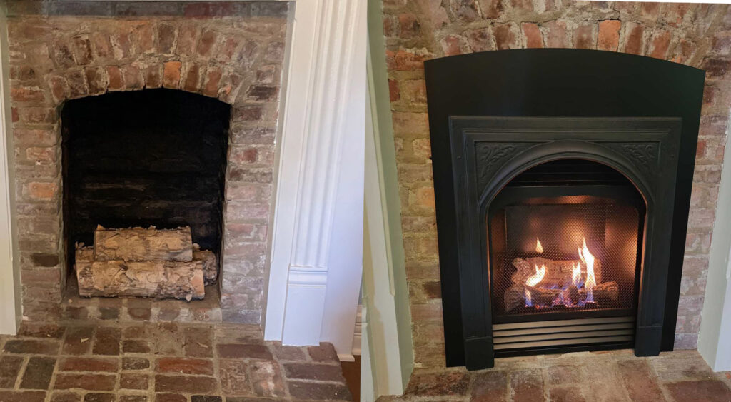 restored gas fireplace antique surround before and after arched small gas fireplace