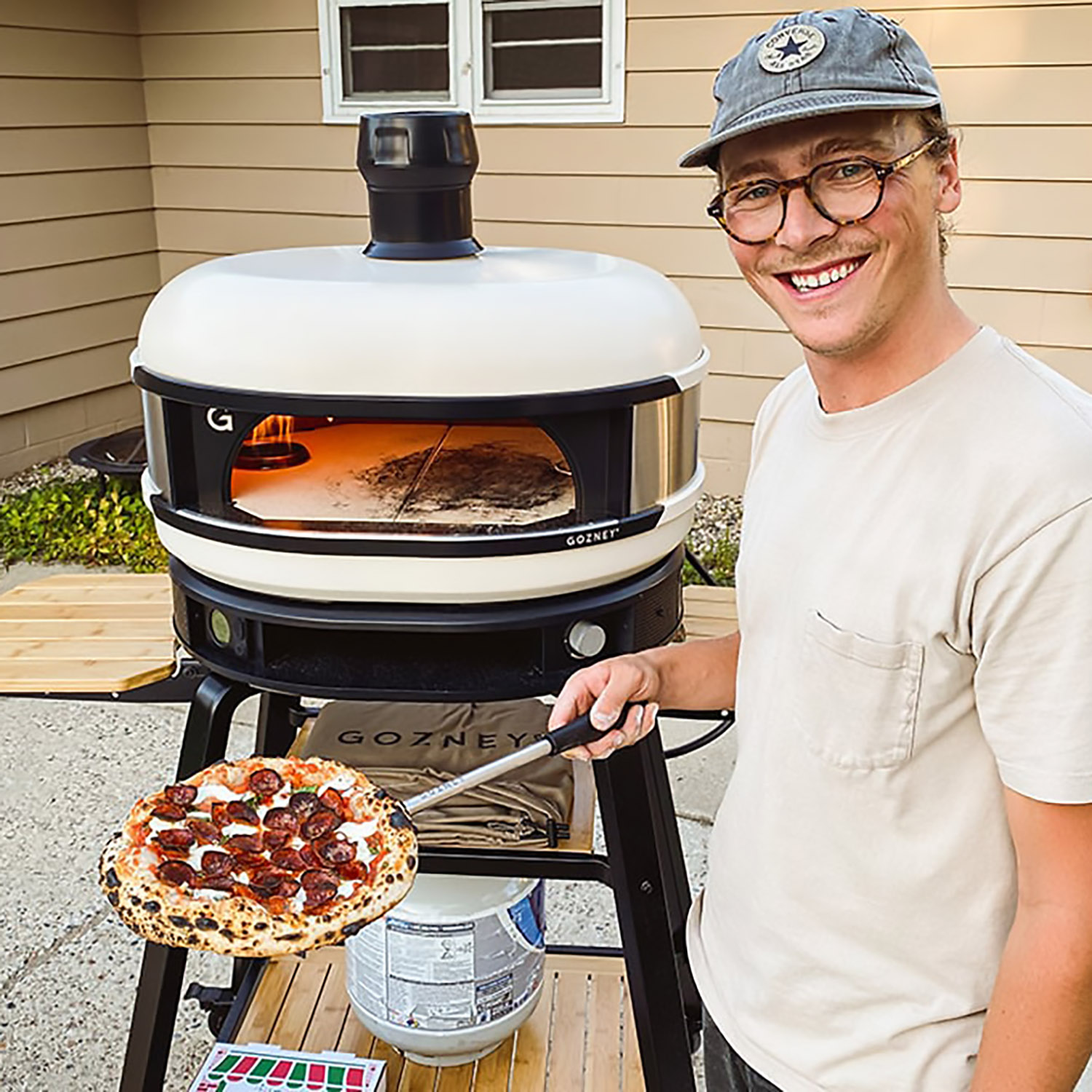 GOZNEY PIZZA OVEN FOR BACKYARD WITH PEPPERONI PIZZA WOOD FIRED