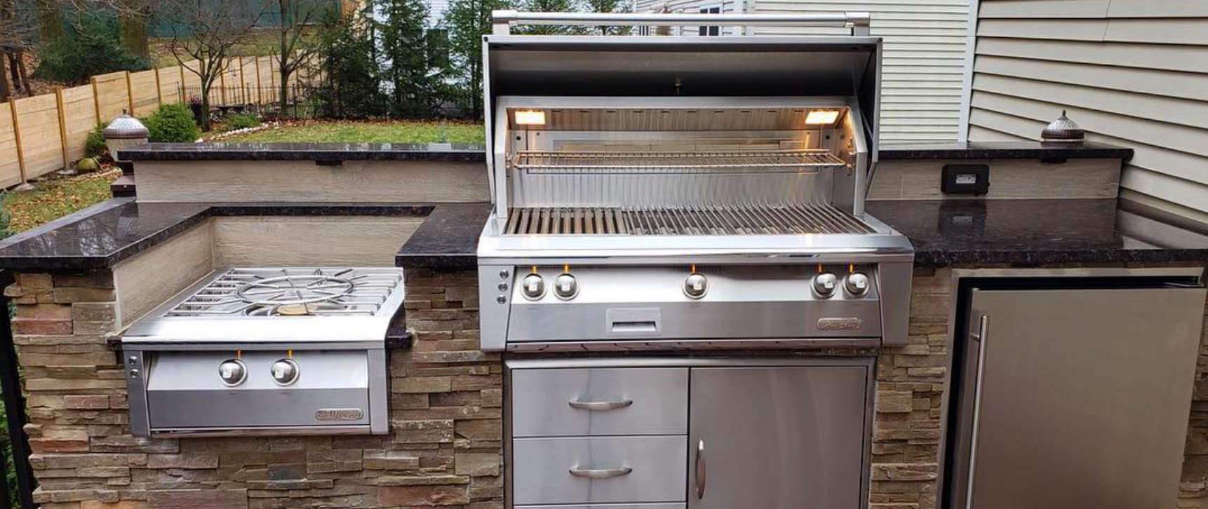 alfesco stainless built in grill island with with accessories