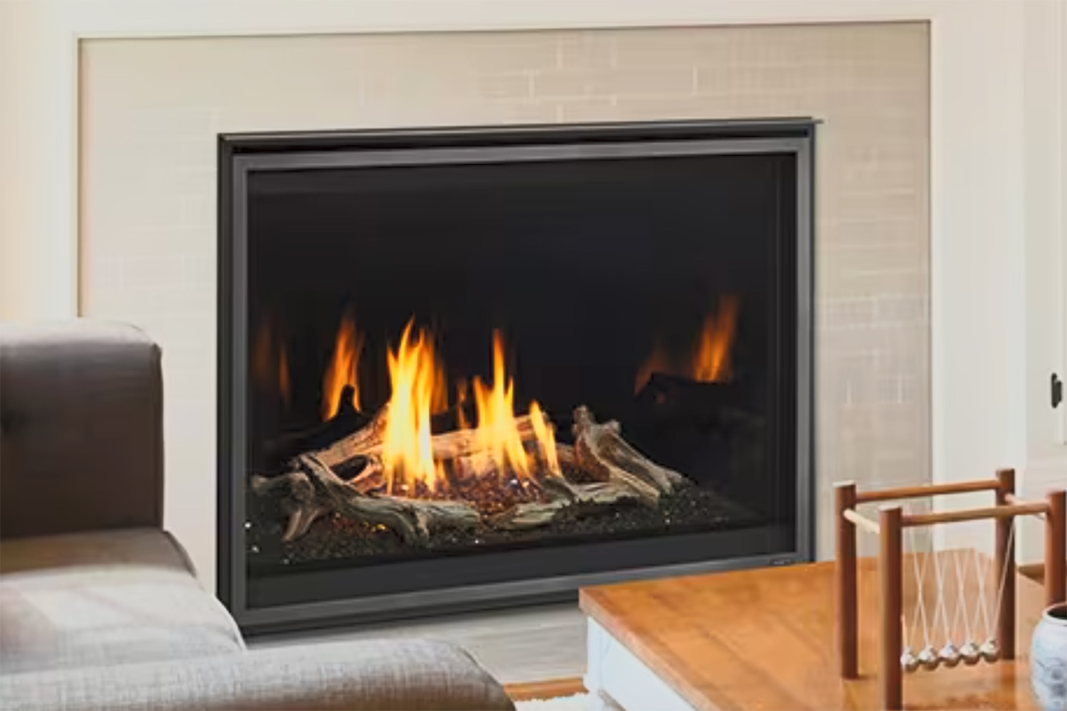 meridian modern DIRECT VENT gas fireplace insert from majestic driftwood logs