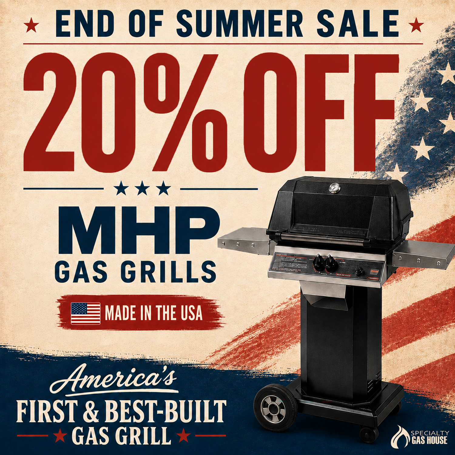 20% discount sale on premium wnk gas grill labor day sale at specialty gas house american made